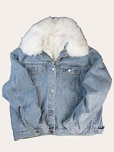 Теплая джинсовая куртка с мехом 2267