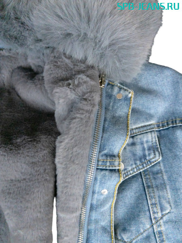 Теплая джинсовая куртка с мехом 2372 фото 5