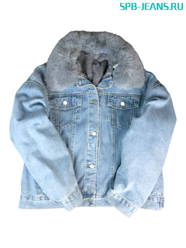Теплая джинсовая куртка с мехом 2372 фото 2